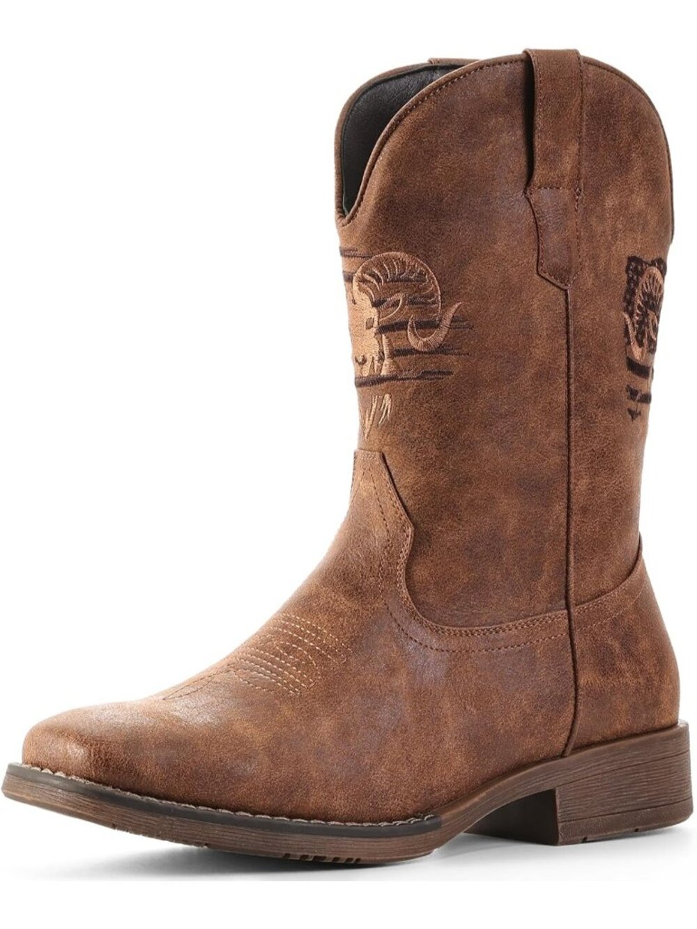 🆕Men's Brown Classic Embroidered Cowboy Boots Square Toe Western Boots